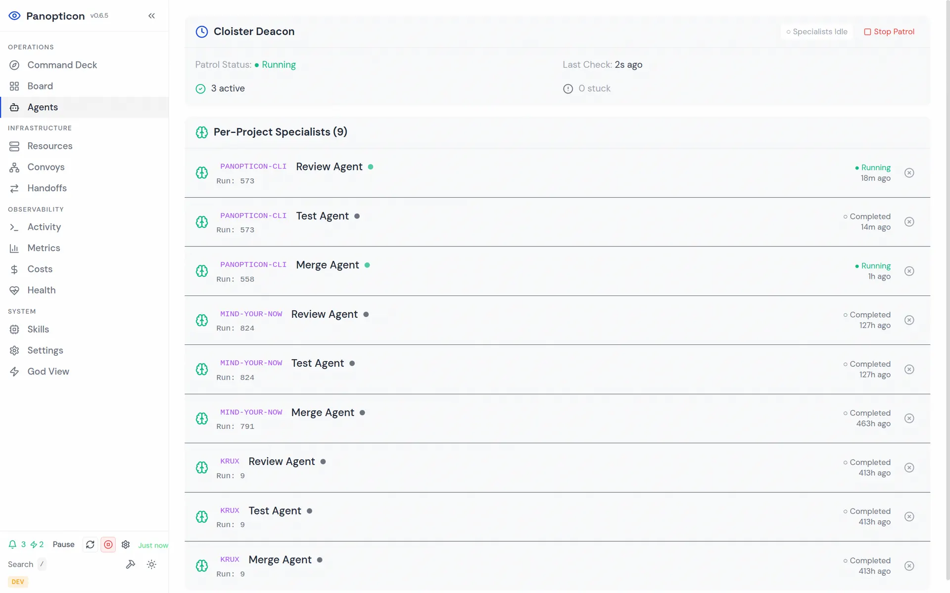 Agent registry — Cloister Deacon with per-project specialists